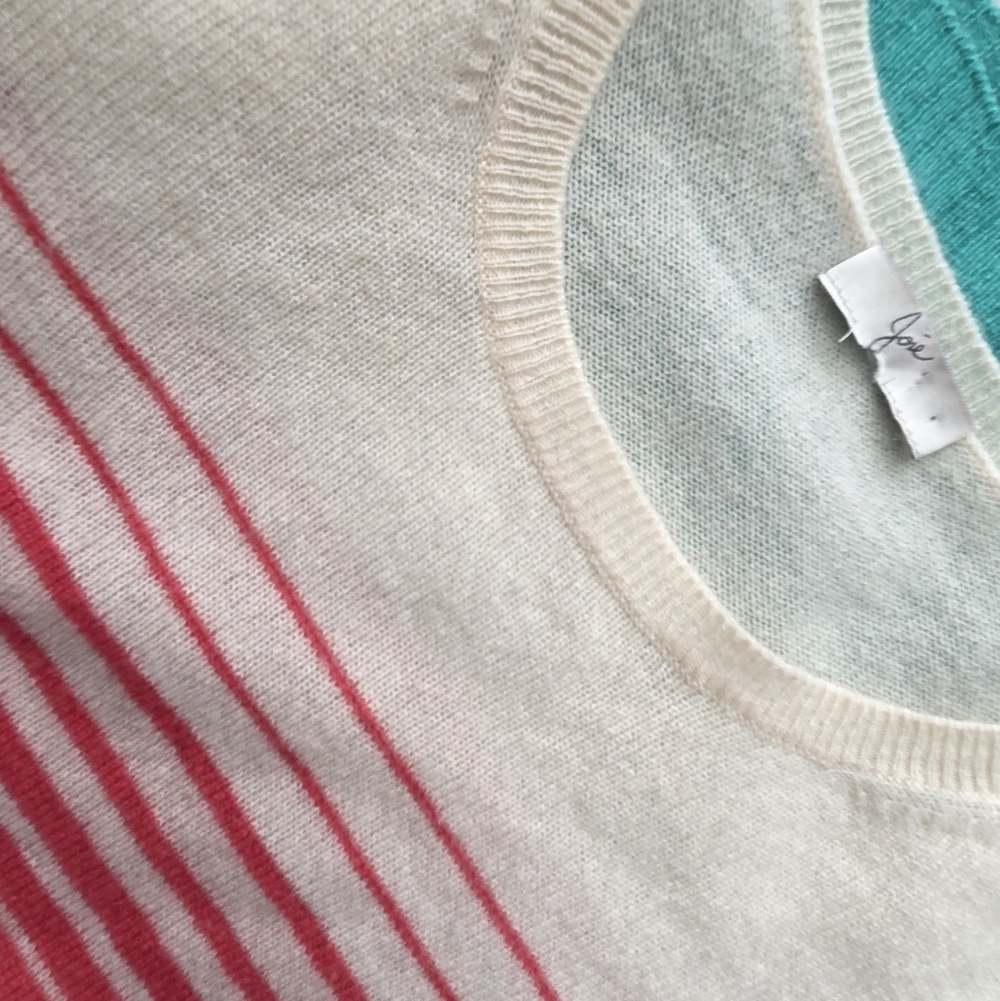 Joie 100% Cashmere Luxury Knit Sweater Small Colorblock Stripe Pink Teal - Picture 5 of 5